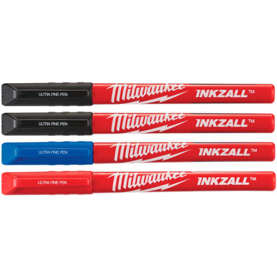 Набор ручек с тонким наконечником Milwaukee Inkzall черный, красный и синий, 4 шт