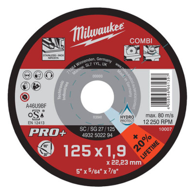 Круг шлифовально-отрезной по нержавеющей стали Milwaukee SC/SG 27 Pro+ 125х1.9 мм