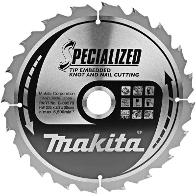 Пильный диск по древесине с гвоздями Makita Specialized 235x30 мм, 20Т